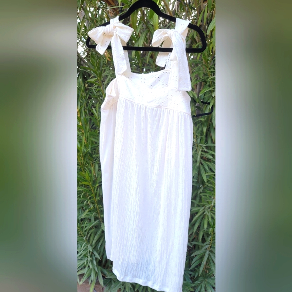 NWT EGGSHELL EYELET FAUX SHOULDER TIES GAUZE BODY COVER UP SUN DRESS SIZE 4 TO 6